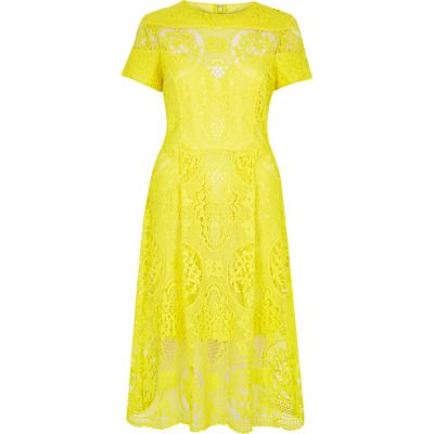 Yellow lace midi dress